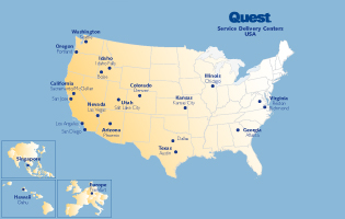 Quest's service delivery centers. This map shows our data center locations across the United States.
