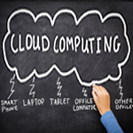 Diagram drawn on chalkboard showing the connection of Cloud Computing to laptops, tablets, desktops, etc.