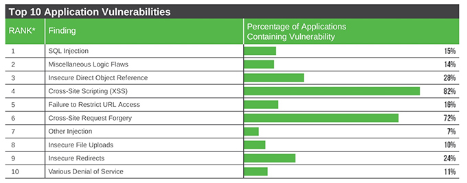 graph showing the top 10 Application Vulnerabilities