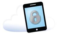 iPhone with lock to symbolize Cloud Security. Cloud in background