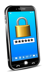 Mobile phone with password on screen to illustrate mobile security services
