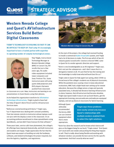Newsletter - Western Nevada College and Quest’s AV Infrastructure Services Build Better Digital Classrooms