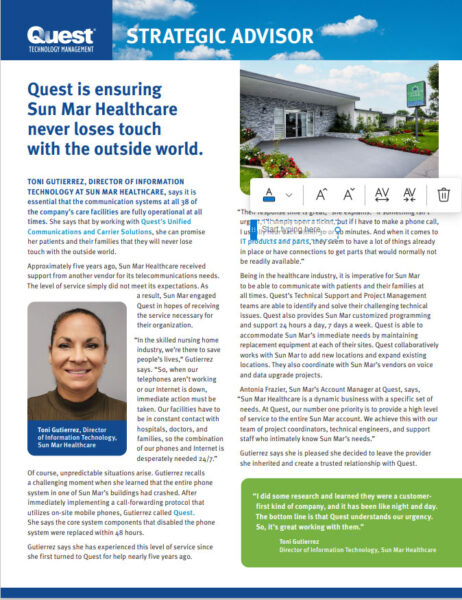 Screenshot of Quest's newsletter