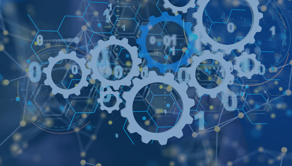 Monochrome gears on a technology background