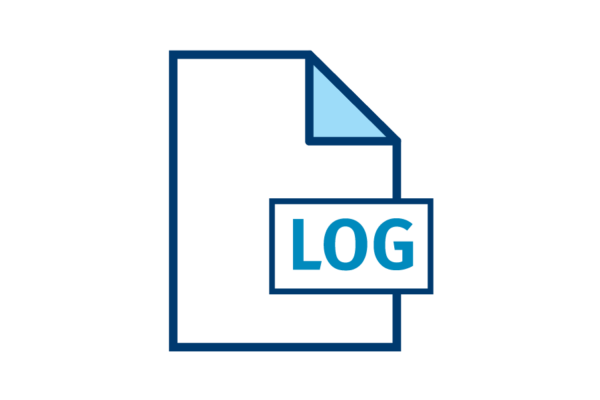line drawing of a piece of paper with the word LOG on top, 2 color