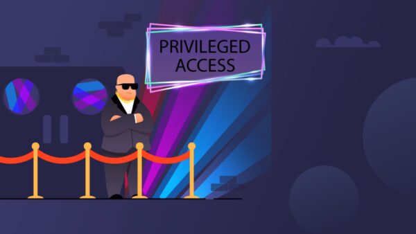 Cartoon drawing of a bouncer standing behind velvet ropes. Sign above says, 'Privileged Access'
