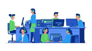 Illustration of an outsourced IT support team providing technical assistance, highlighting the benefits of outsourcing IT support services for businesses